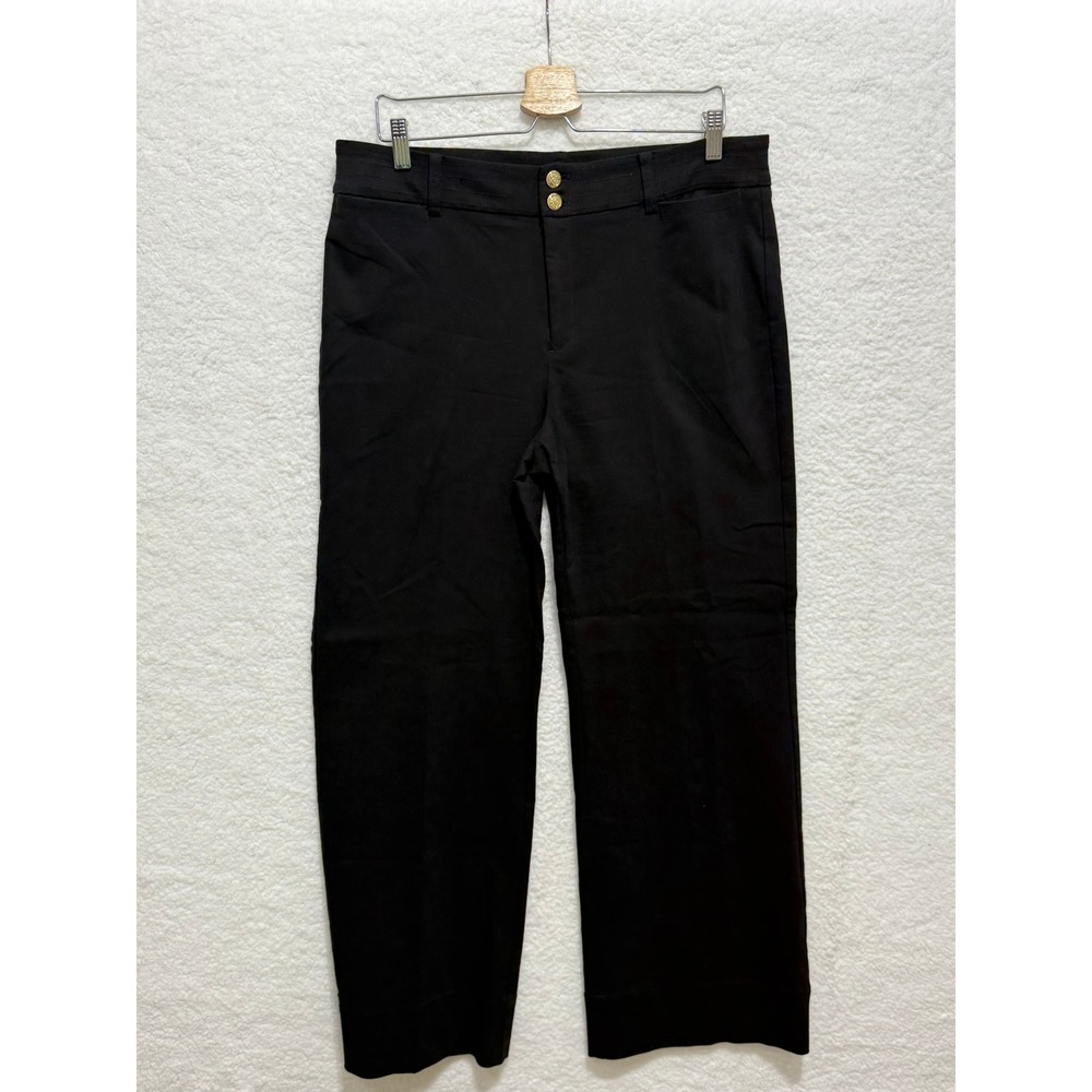Chicos Women's Black Wide Leg Trousers Pull On‎ Gold Button Career Pants Size 0